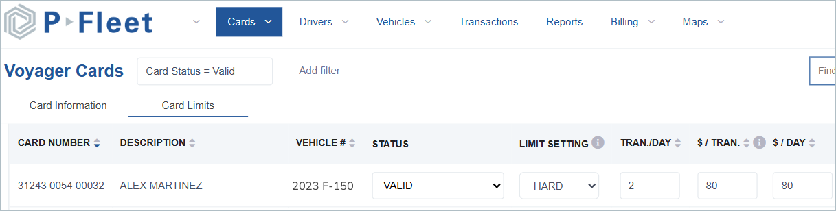 Fuel Card Spend Limits